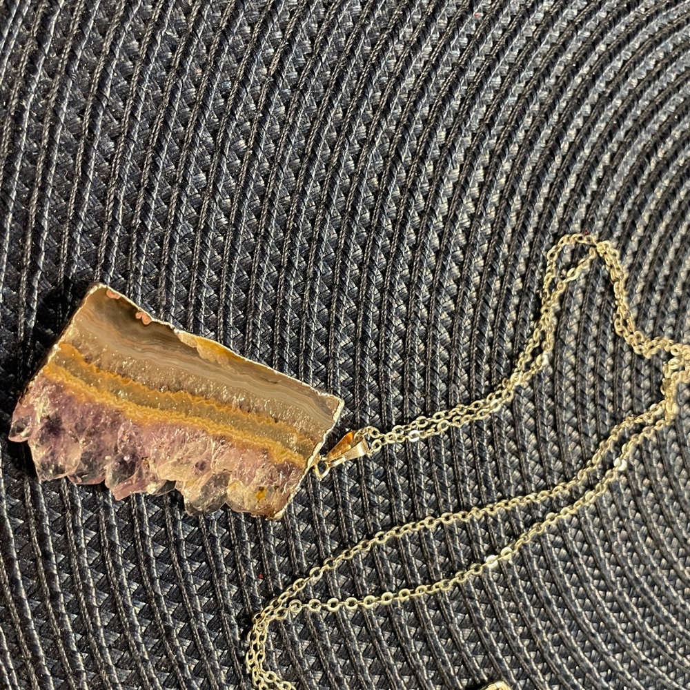 Gold and Purple Stone Pendant Necklace